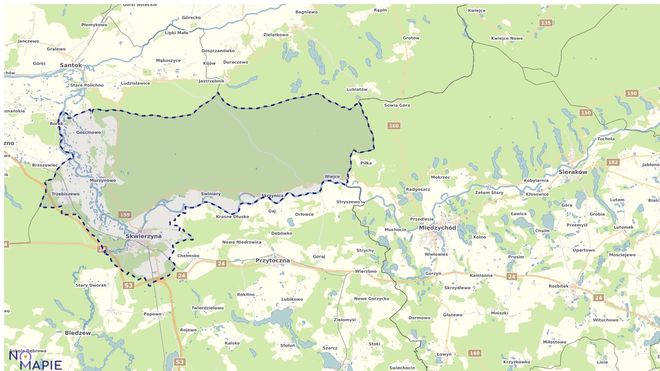Mapa obszarów ochrony przyrody Skwierzyny