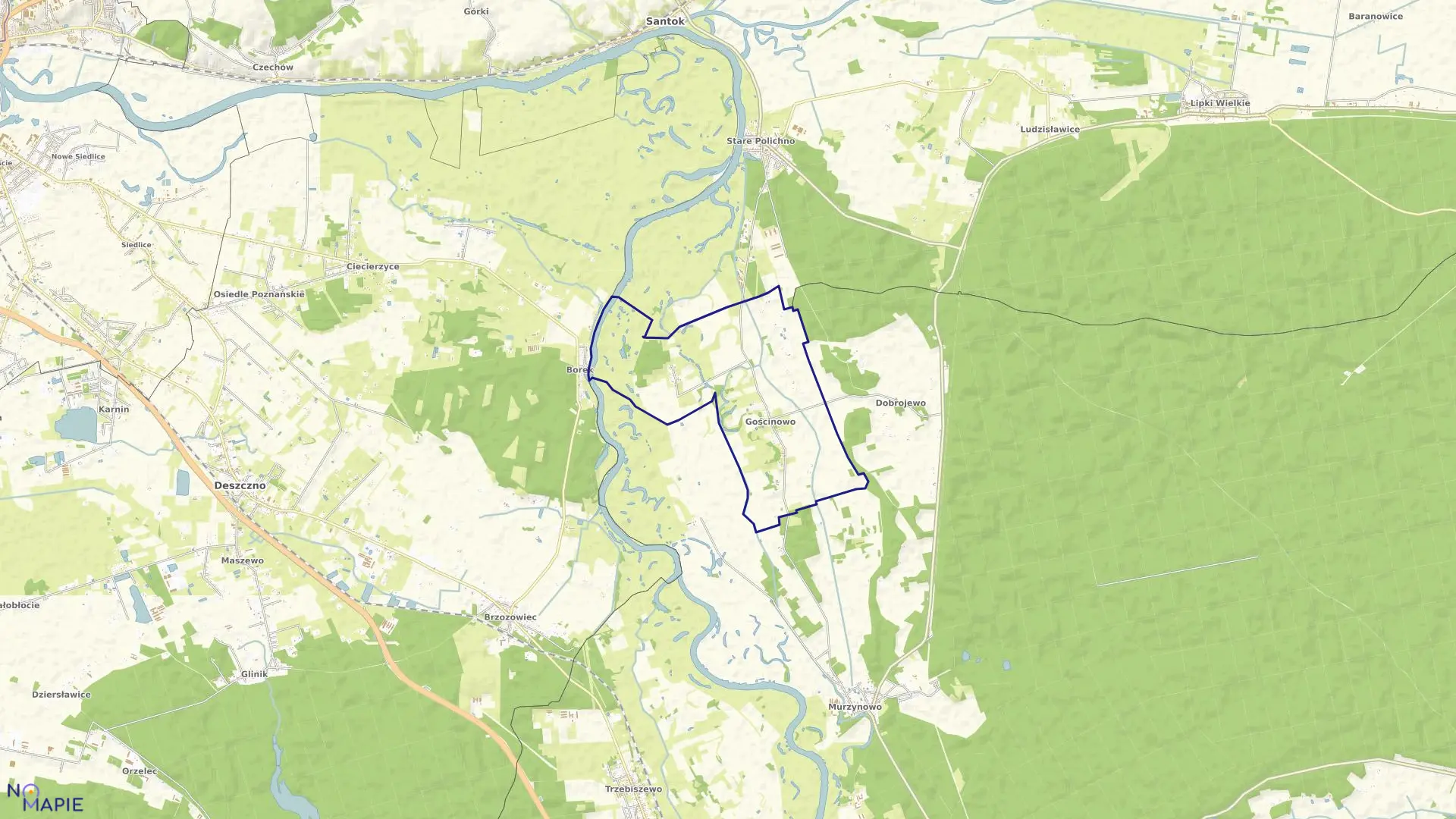 Mapa obrębu GOŚCINOWO w gminie Skwierzyna