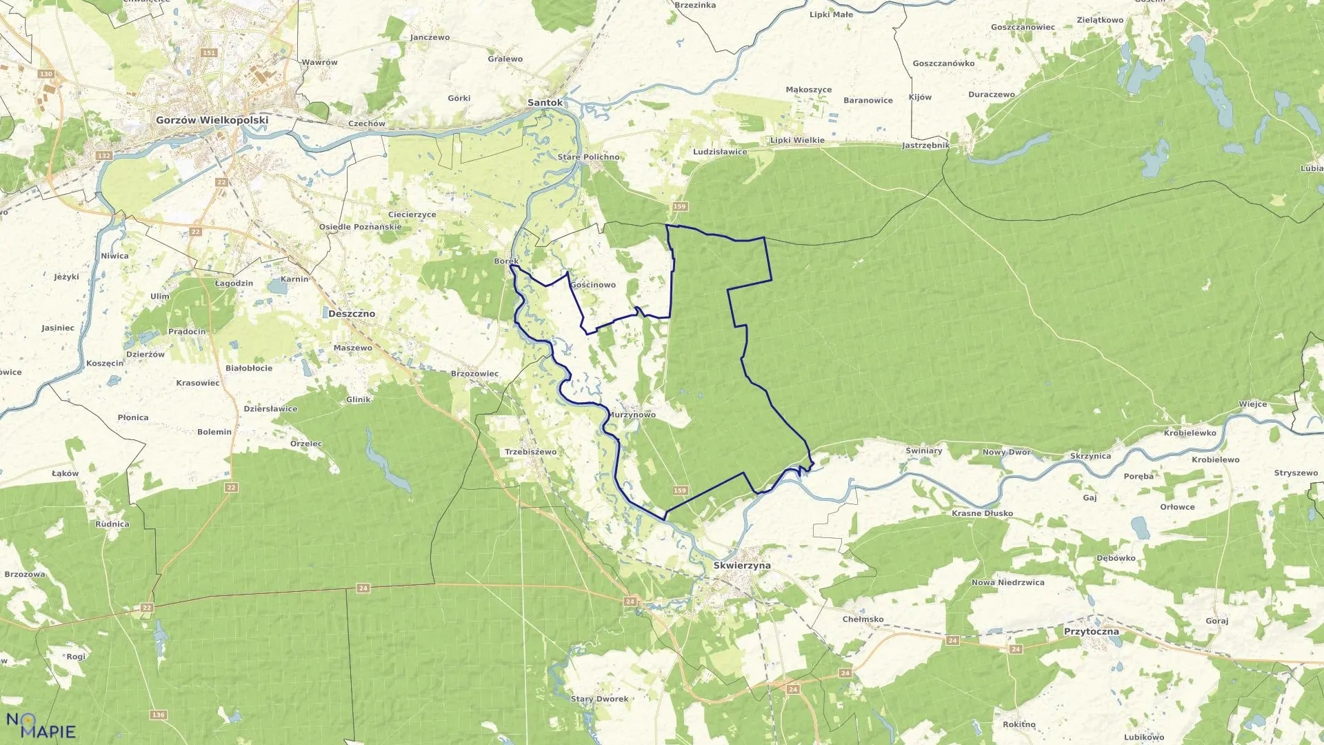 Mapa obrębu MURZYNOWO w gminie Skwierzyna