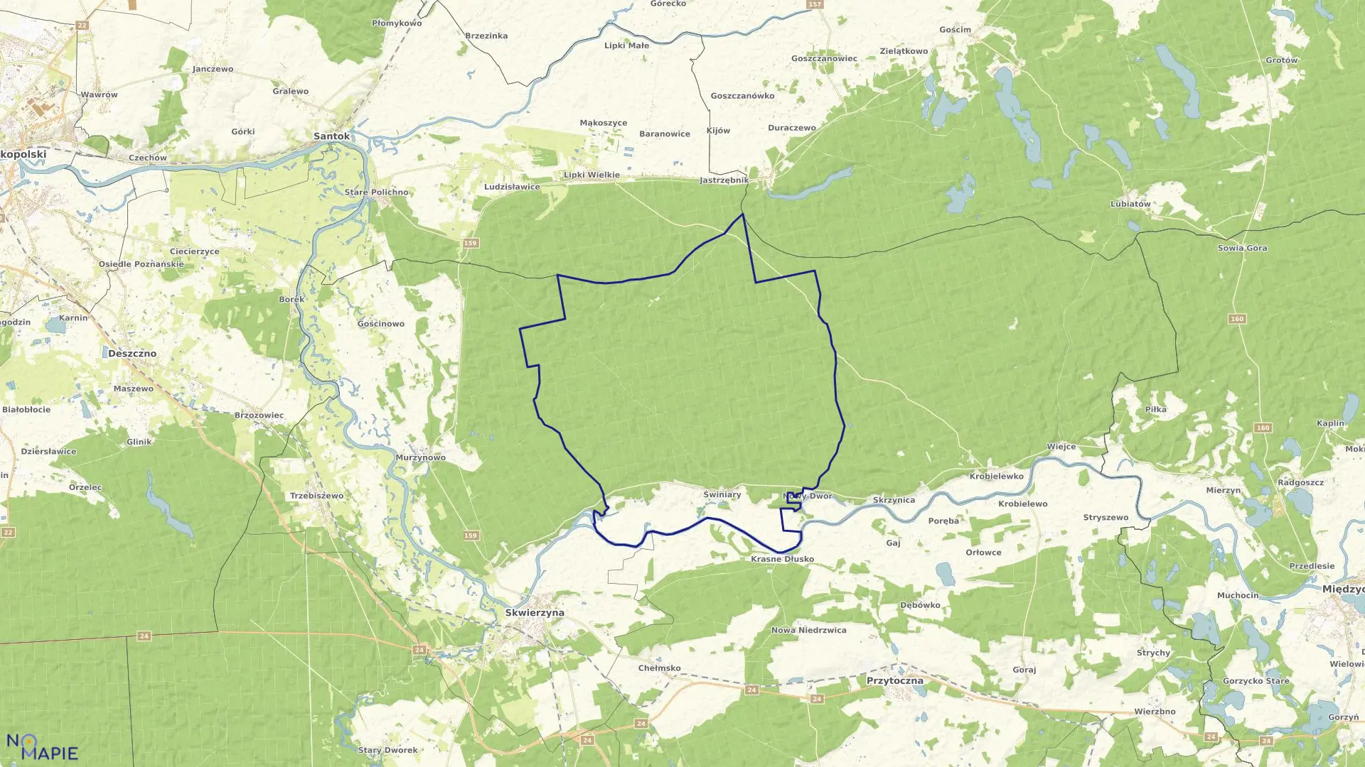 Mapa obrębu ŚWINIARY w gminie Skwierzyna