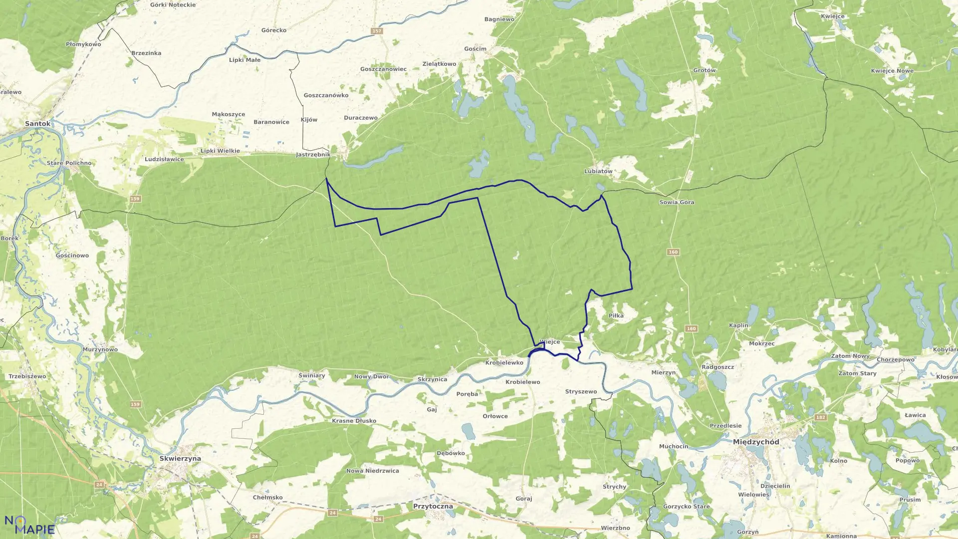 Mapa obrębu WIEJCE w gminie Skwierzyna
